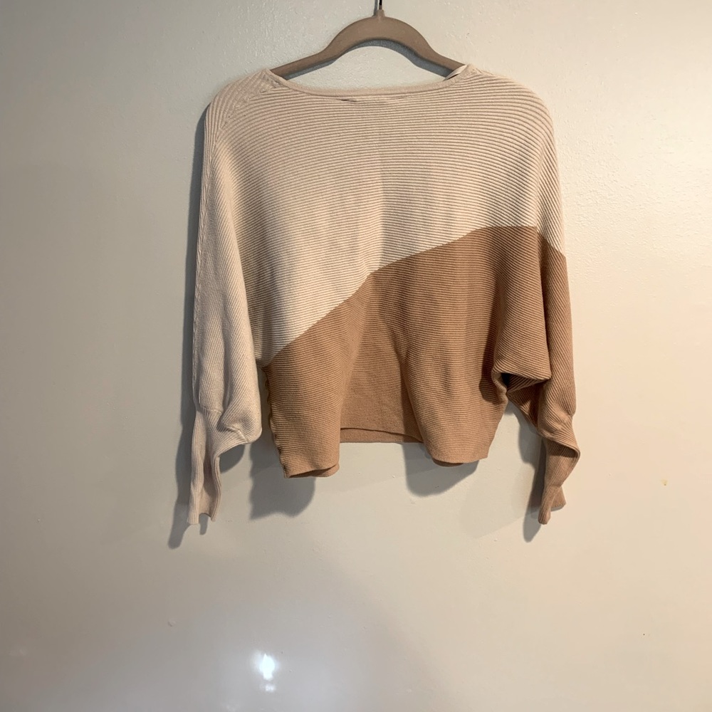 Primary long sleeve cream and light brown shirt